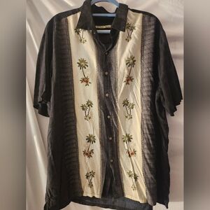 Batik Bay Short Sleeve‎ Button Up Shirt XxLarge Black Palm Trees hawaiian